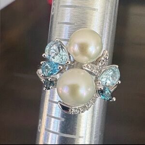 Stella Grace Blue Topaz, Lab-Created White Sapphire & Freshwater Cultured Pearl